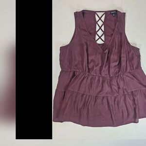 Torrid Sleeveless Blouse Womens 0‎ Maroon Criss Cross Back V-neck Casual Top